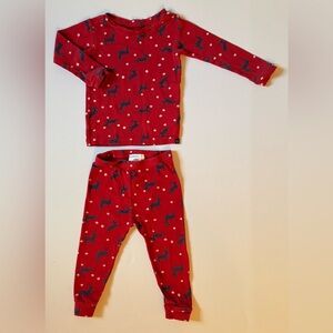 Baby GAP Red and Navy Reindeer Pajama Set 18-24M EUC